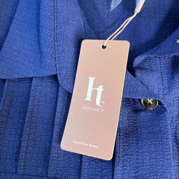 Hotouch Long Sleeve Button Up Shirt Womens Large Blue New - Picture 11 of 11